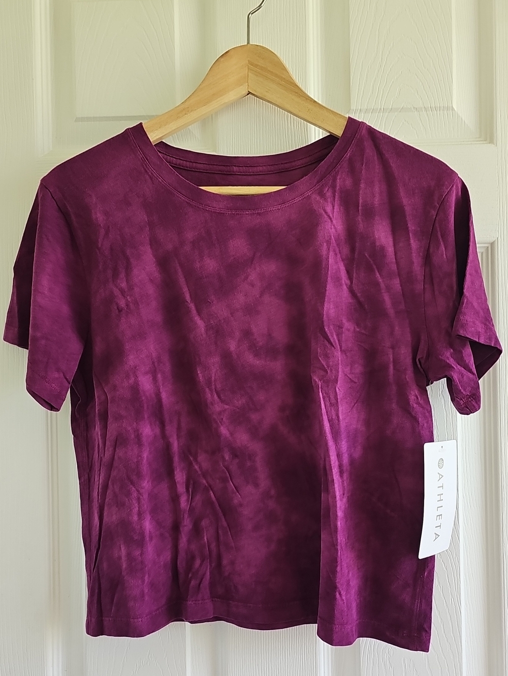 Athleta Organic Daily Crop Short Sleeve Tie-Dye Tee in Plum